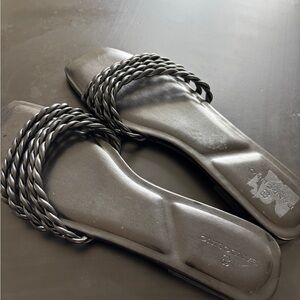 Sleek Black Chain-Embellished Sandals